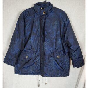 VTG Monica Gray Blue Design Puffer Coat Women's 24WP (3XL) 80's Retro Winter Ski